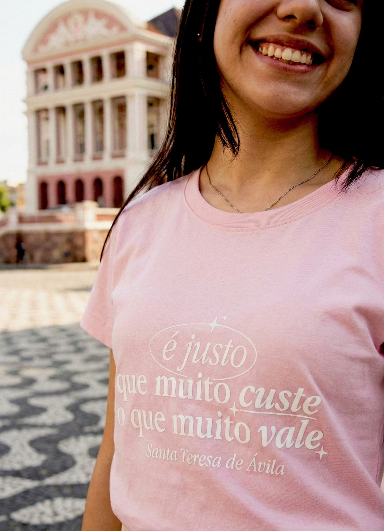 Baby Look É justo que muito custe Santa Teresa d'Ávilla - Rosa